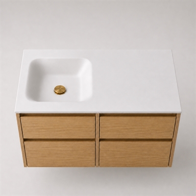 Corian plan vasque 102 cm incl. vasque Type 7, gauche, Glacier White